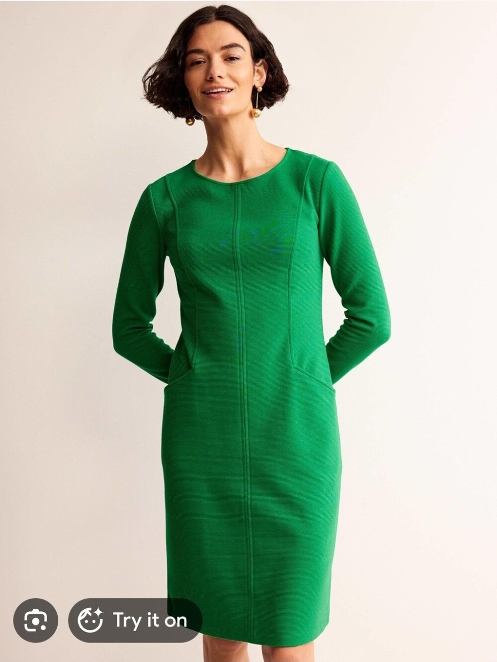 Boden Emerald Green Long-Sleeve Ponte Sheath Dress - Size 14L